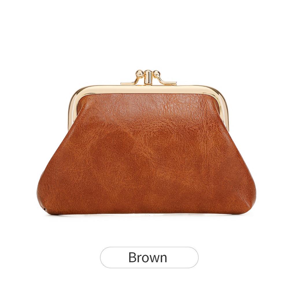 Cute Clip Lock Women's Coin Purse Retro Solid Color Bifold Kiss Lock Small Wallet Simple PU Leather Lipstick Portable Pocket Bag