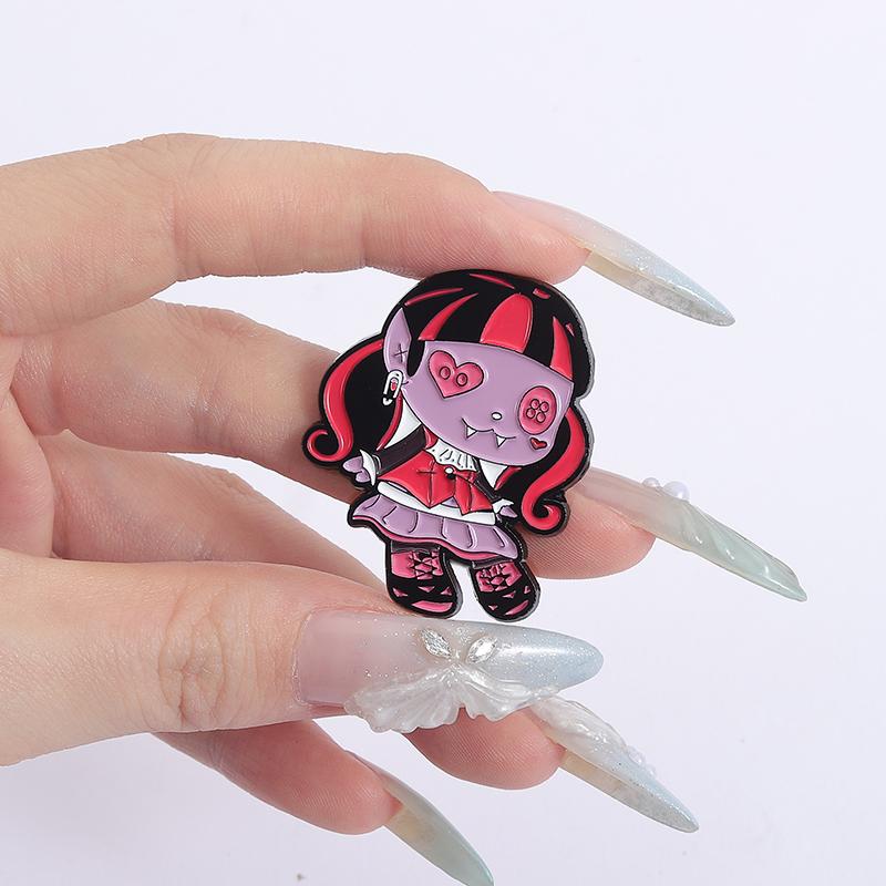 Dark Horror Doll Enamel Pins Custom Magic Girl Brooches Lapel Badges Clothes Gothic Jewelry Gift for Kids Friends