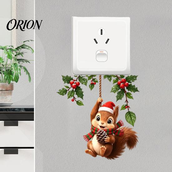 Christmas Gift for Home Squirrel Switch Sticker, Decorative Wall Decal Light And Socket Panel Cover Panels, Removable PVC Festive Art Bedroom