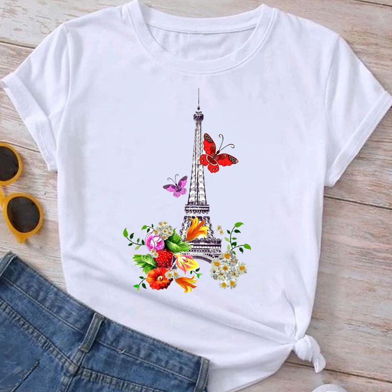 Fashion Clothes Summer Spring Flower 90s Tee Ladies Cartoon Clothing Short Sleeve Graphic T Shirt Women T-shirt Female Top