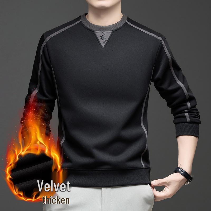 Embroidered Pony Logo Men's Sweatshirt: Fleece-Lined Cotton Blend for 2025 Autumn/Winter Fashion