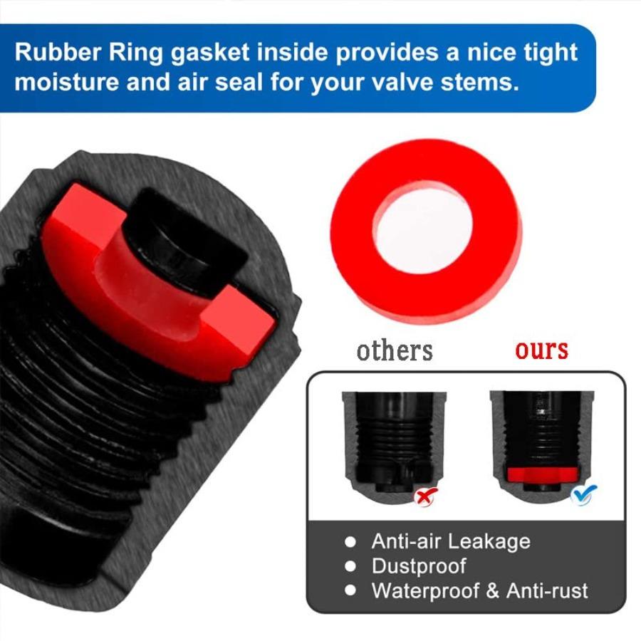 Tire Valve Caps Has a Sealing Ring Tire Valve Stem Caps for BikeBicycle Car Motorbike 16pcs Black