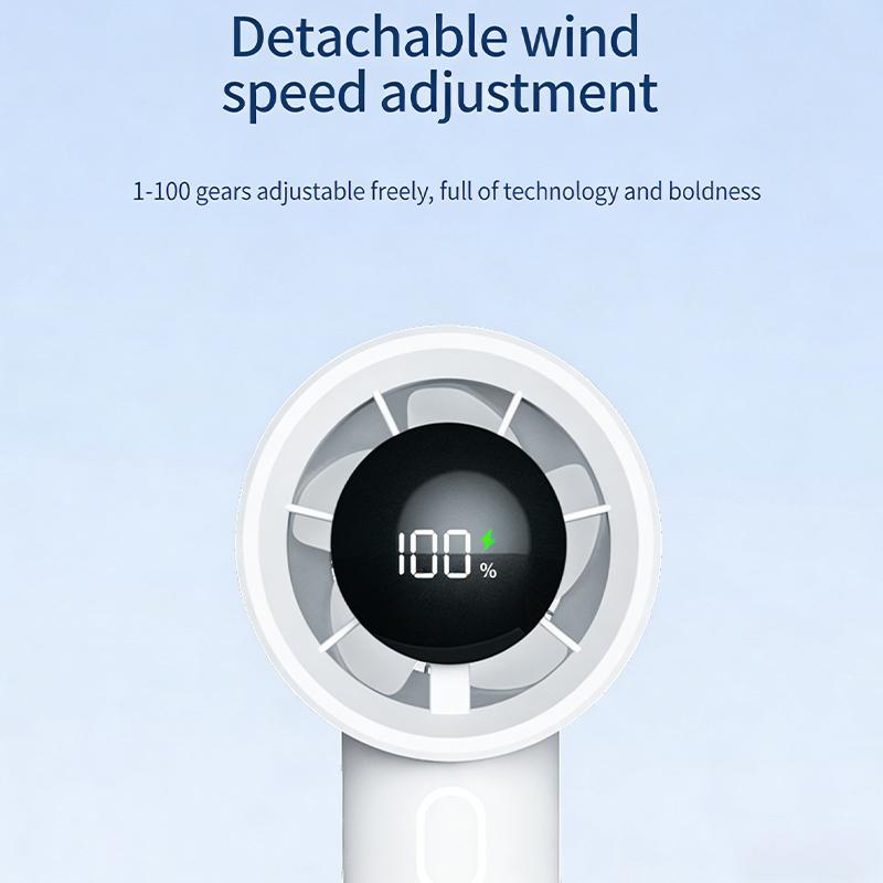 100 Speed Levels Mini Handheld Fan USB Rechargeable Cool Breeze LED Display for Makeup and Study
