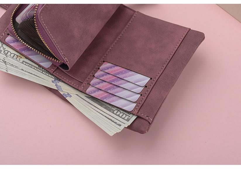 Mattierte dreifach faltbare Geldbörse für Damen: Großes Fassungsvermögen, Mehrere Kartenfächer, Münzfach, Schnalle, Patchwork-Design