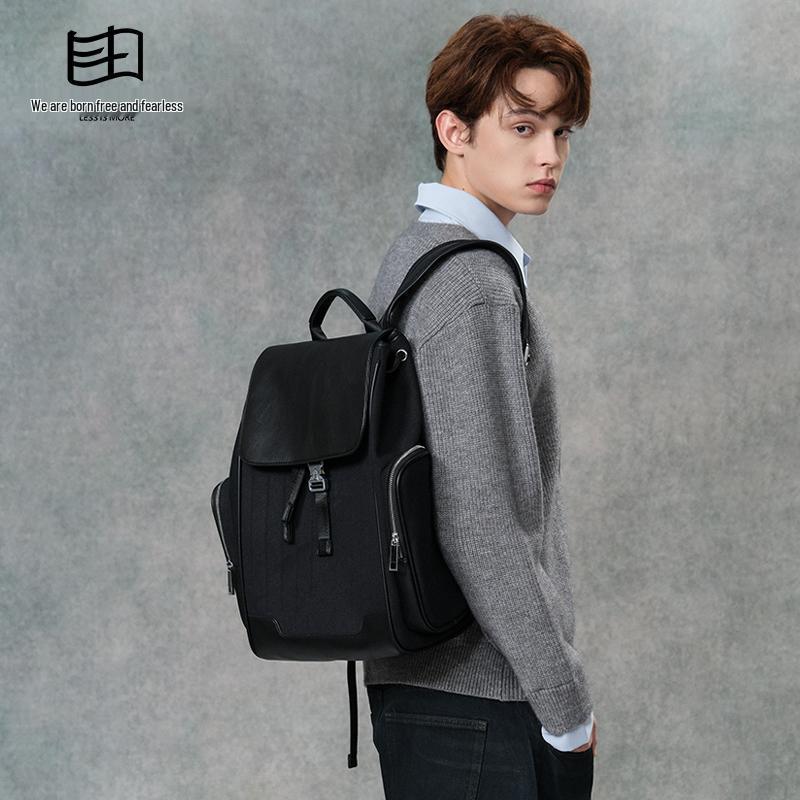 Whale Language Vintage Genuine Leather Laptop Backpack for Men - Stylish College Student Bag