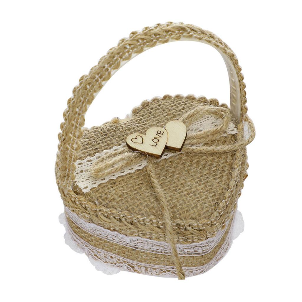 Heart-shape Linen Ring Box Jewelry Case Valentine's Day Vintage Country Wed Pastoral Ceremony Natural Ring Setting Storage Box