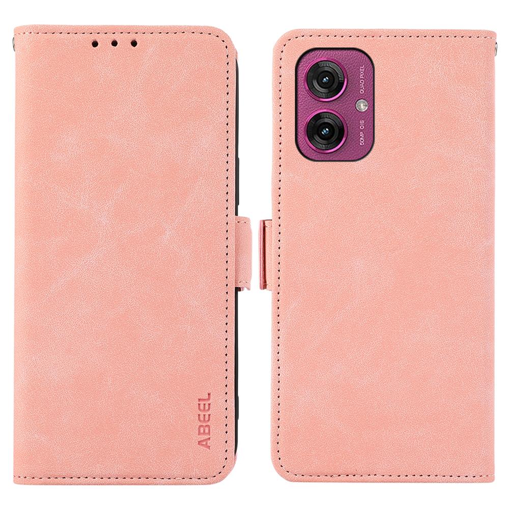 

ABEEL For Motorola Moto G55 5G Case PU Leather Folio Stand View RFID Blocking Phone Cover Pink