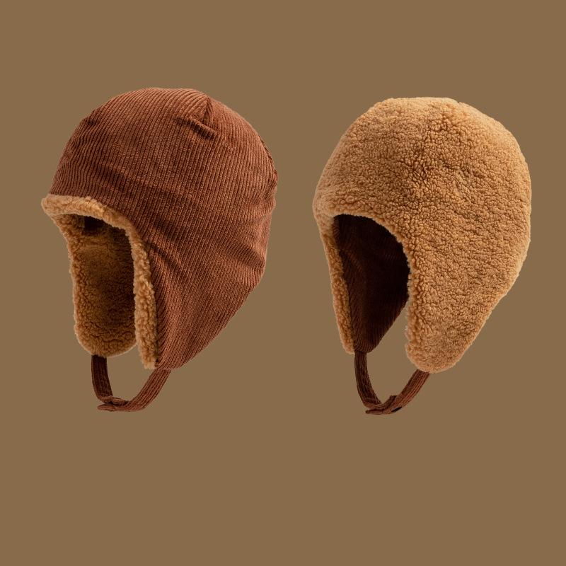 Wearing Lamb Plush On Both Sides, Men and Women Keep Warm In Winter, Ride Bicycles, Protect Their Ears from the Cold, and Wear Flying Caps In Their