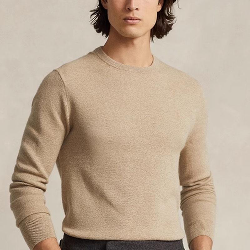 Polo Ralph Lauren FW22 Solid Color Logo Embroidered Crew Neck Sweater Men sweater Beige MNPOSWE16821243-101
