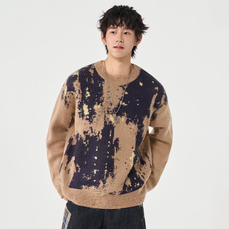 Unisex Distressed Fringe Knit Sweater - 2025 Autumn/Winter Loose Fit XL