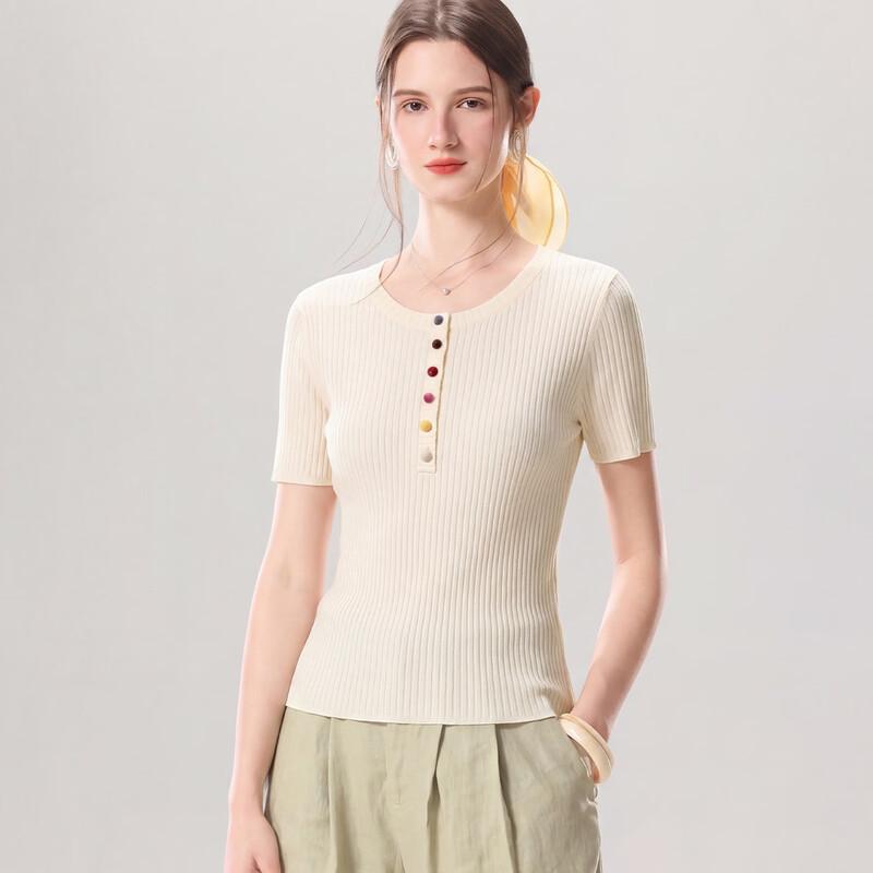 Snowforte Women s Silk Blend Striped Knit Tee M