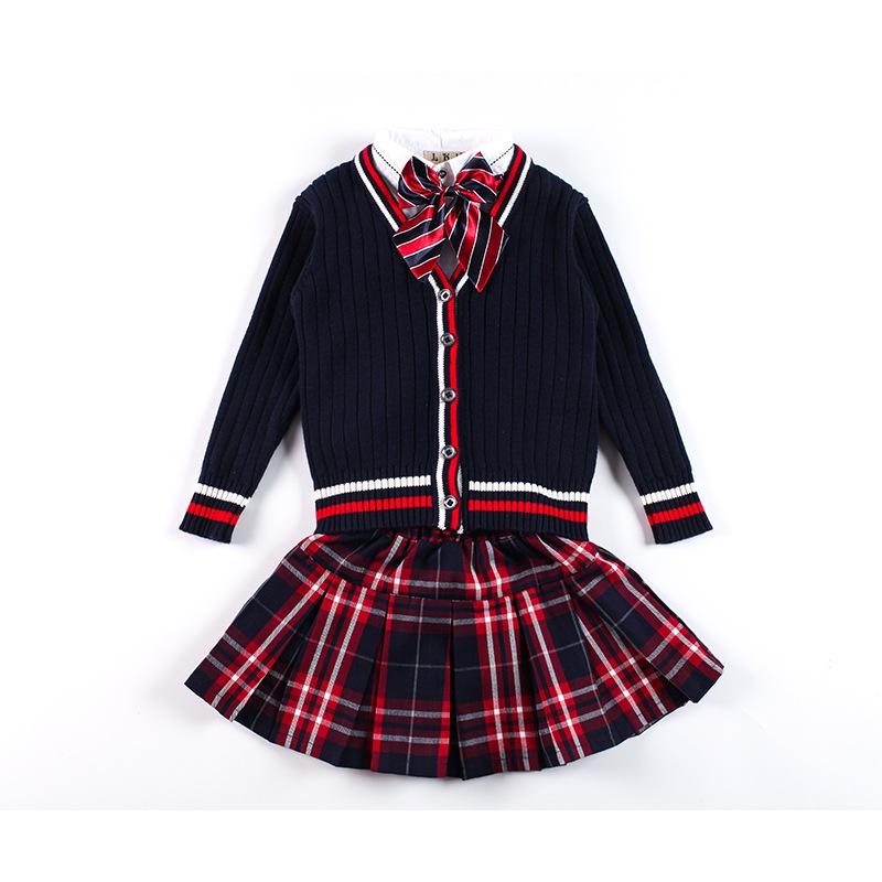 

Детский весенне-осенний комплект школьной формы 2025 года: Вязаный кардиган, свитер и наряд для детского сада 110cm