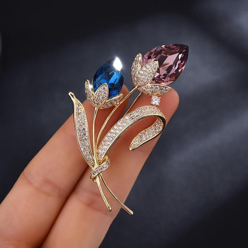 Gemini Flower Brooch, High-end Women's Exquisite Crystal Flower Brooch, Anti-glare Pin
