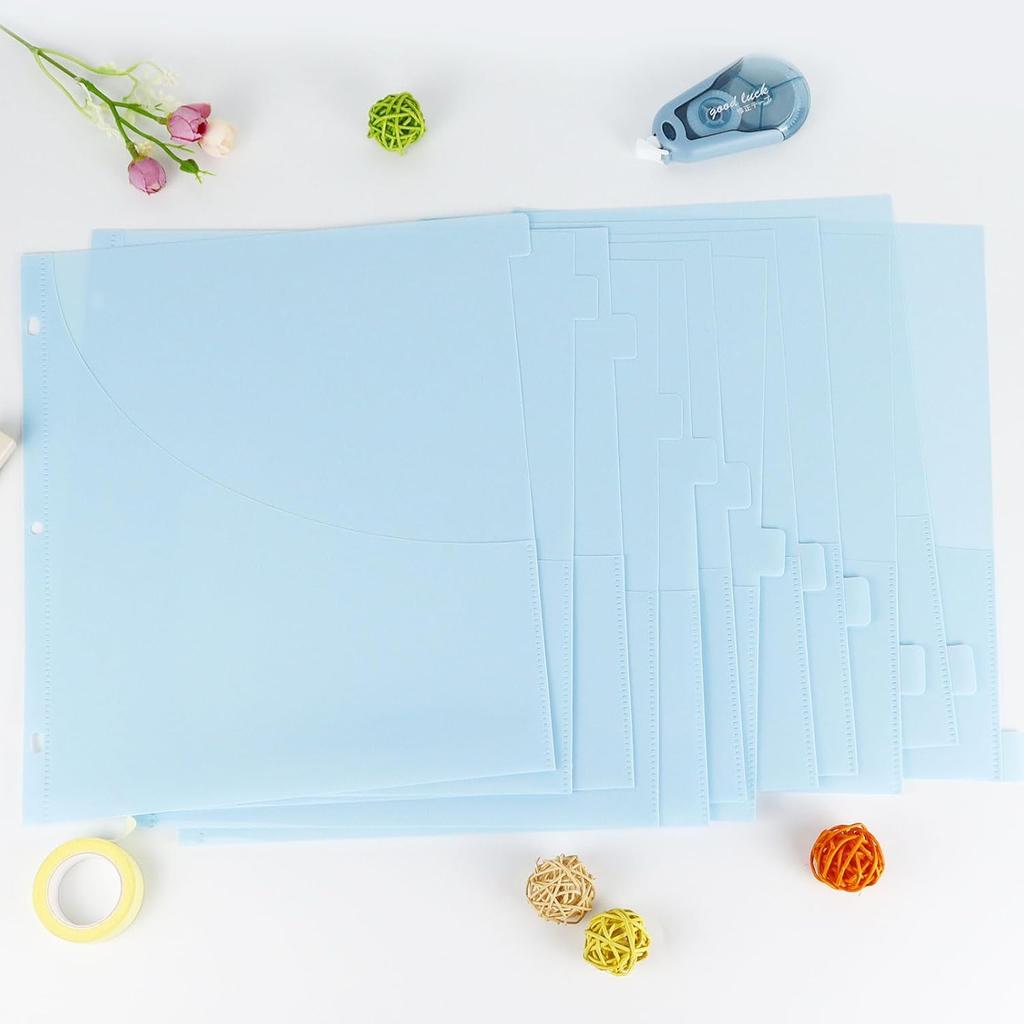 Dividers for 3 Ring Binder, 12-Tab Plastic Binder Dividers with Front Pocket, ertable Translucent Blue Tab Dividers for 3 Ring Loose Leaf Binders,