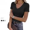 2026 New Women's Short-Sleeve Stretch V-Neck Slim Fit Casual Solid Color T-Shirt