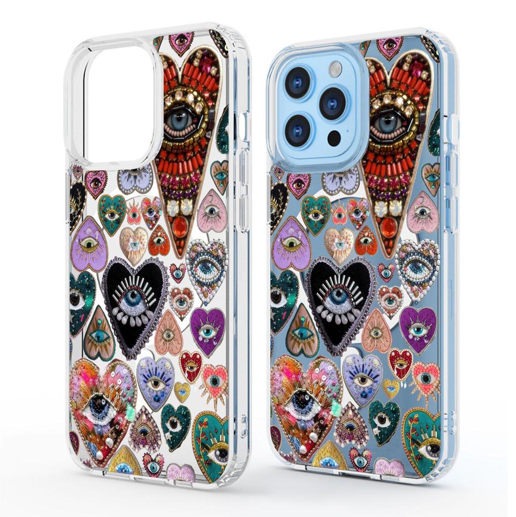 Colorful Heart Eyes Magnetic Case for iPhone 15/16/17 Pro Max: Transparent Full Coverage
