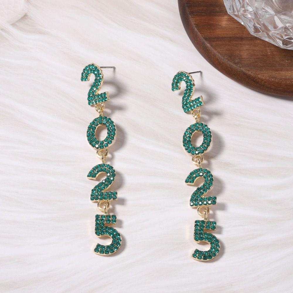 Aesthetic Happy New Year Earrings Rhinestone Crystal Party Earrings  Christmas