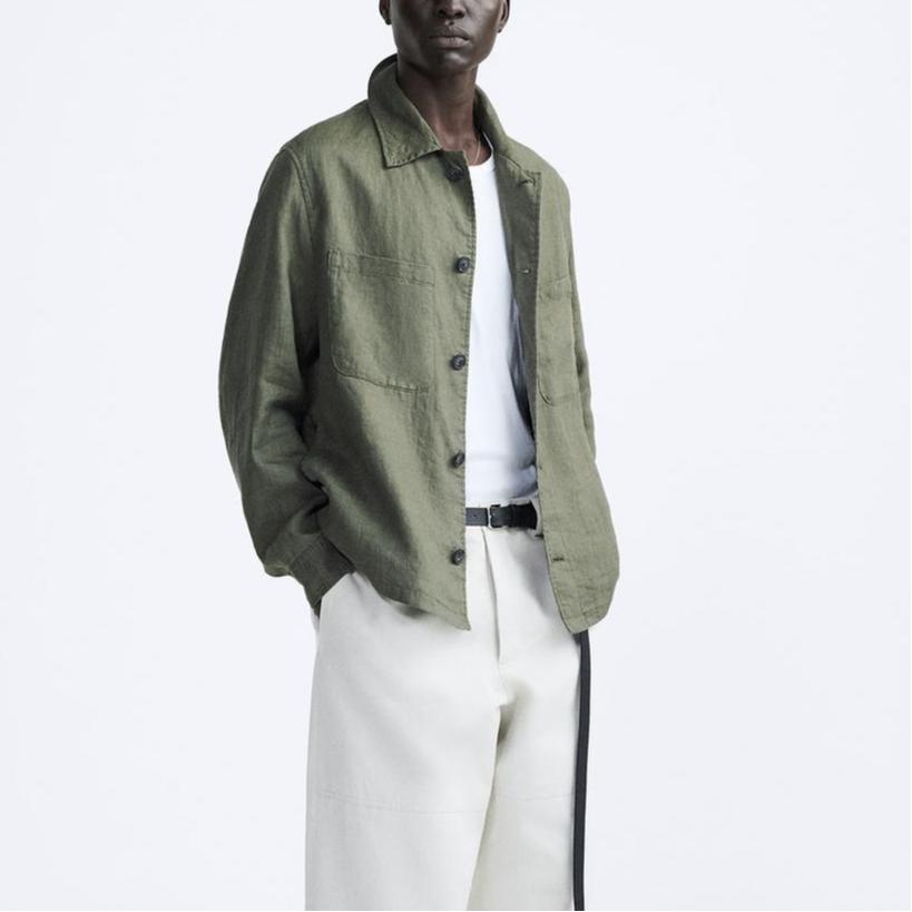 Zara Solid Color Loose Casual Shirt Jacket Men jackets Khaki 5070033-505