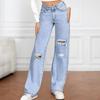 Women's Mid- Stretch Jeans Fashion Straight Leg Denim Pants With Pockets