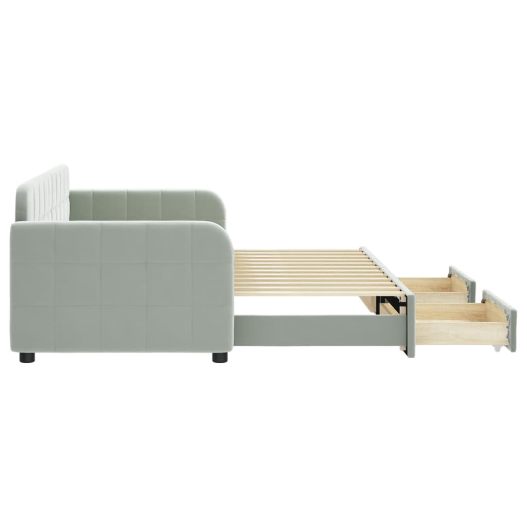 Pull Out Daybed with Drawers Light Grey 80 X 200 Cm Velvet