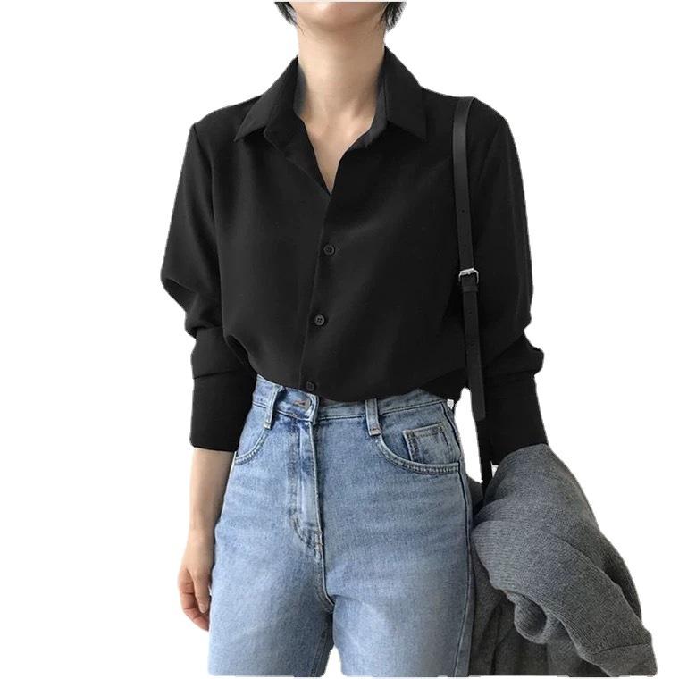 Camicia da Donna Classica Blusa in Chiffon Larga a Manica Lunga Donna Stile Semplice Top Abbigliamento Femminile Bluse