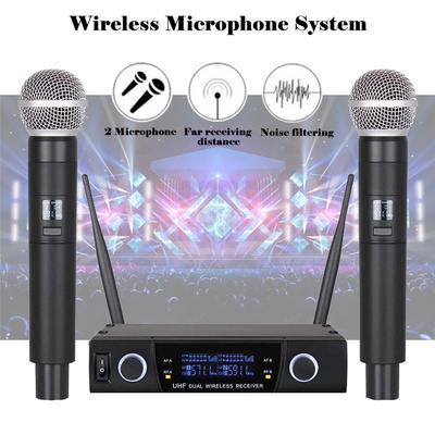Professional UHF Dual Wireless Microphone System Kits 2 Channel Cordless Handheld Mic +Receiver Kareoke KTV Home Party Supplies Speakers