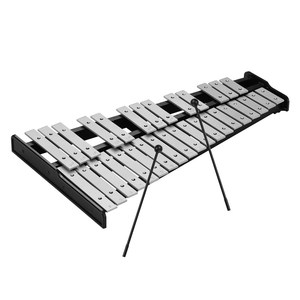 32-Note Xylophone Educational Glockenspiel Wooden Base Solid Aluminum Bars with Mallets Percussion