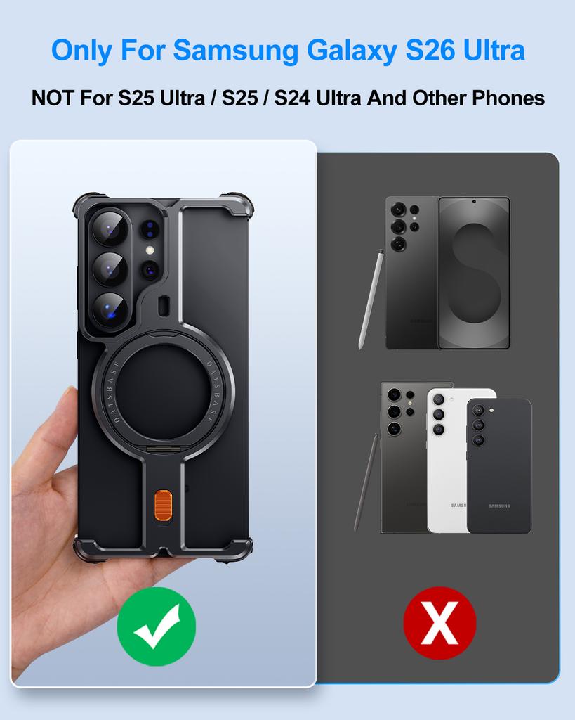 Eary for Samsung Galaxy S26 Ultra Case 360°Rotation Magnetic Stand Minimalist Metal Frameless Shockproof Protective Bumper Cover