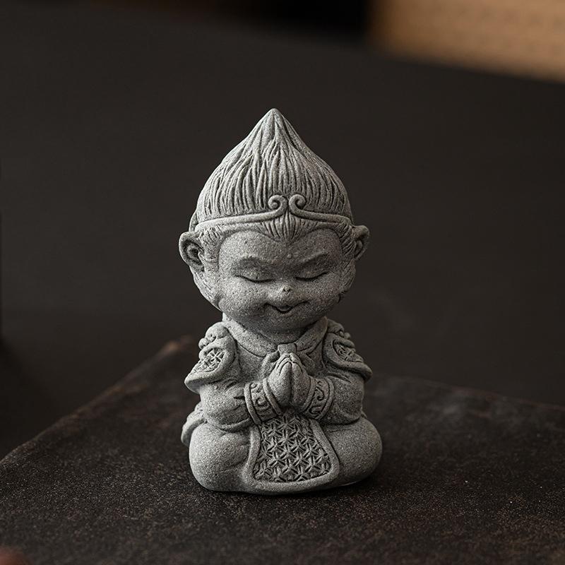 Sunwukong Sandstone Sitting Monkey Buddha Statue Monkey Figure Ornament Collectible Desktop Decoration Tea Pet Indoor Outdoor