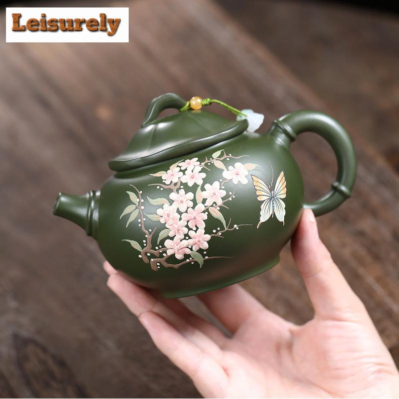 350ml Luxury Yixing Purple Clay Teapots Famous Artists Handmade Butterfly Flower Pot Raw Ore Green Mud Kettle Zisha Tea Set Gift