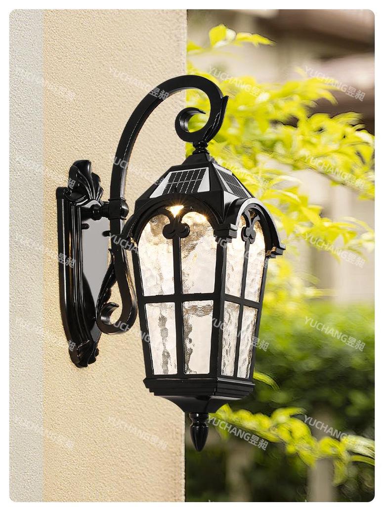European Antique Solar Outdoor Wall Light, Waterproof for Balcony, Villa, Patio, Gate, and Courtyard