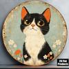 Vintage Black White Cat Floral Round Tin Sign 8x8in Cute Aesthetic Wall Art For Cafe Bar Bedroom Home Decor