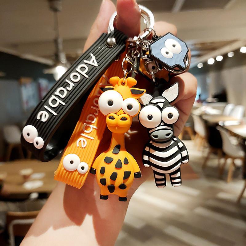 Charming Bug-eyed Giraffe Keychain Cute Cartoon Keyring Fashionable Gift