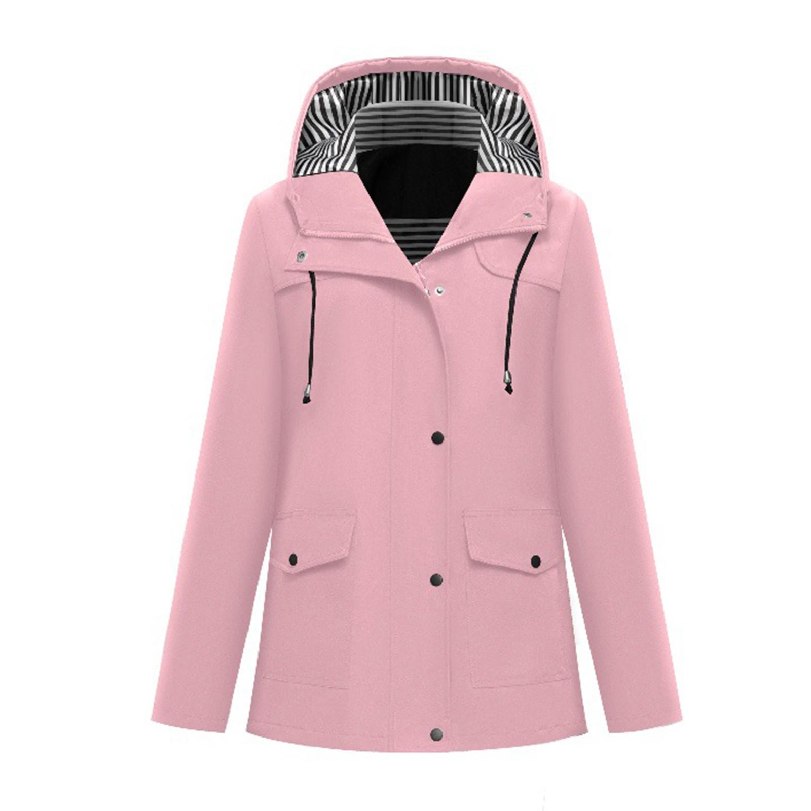 

Жіночий Модний Однотонний З Капюшоном З Кишенями Верхній Одяг Для Походів На Відкритому Повітрі Водонепроникна Куртка XL рожевий