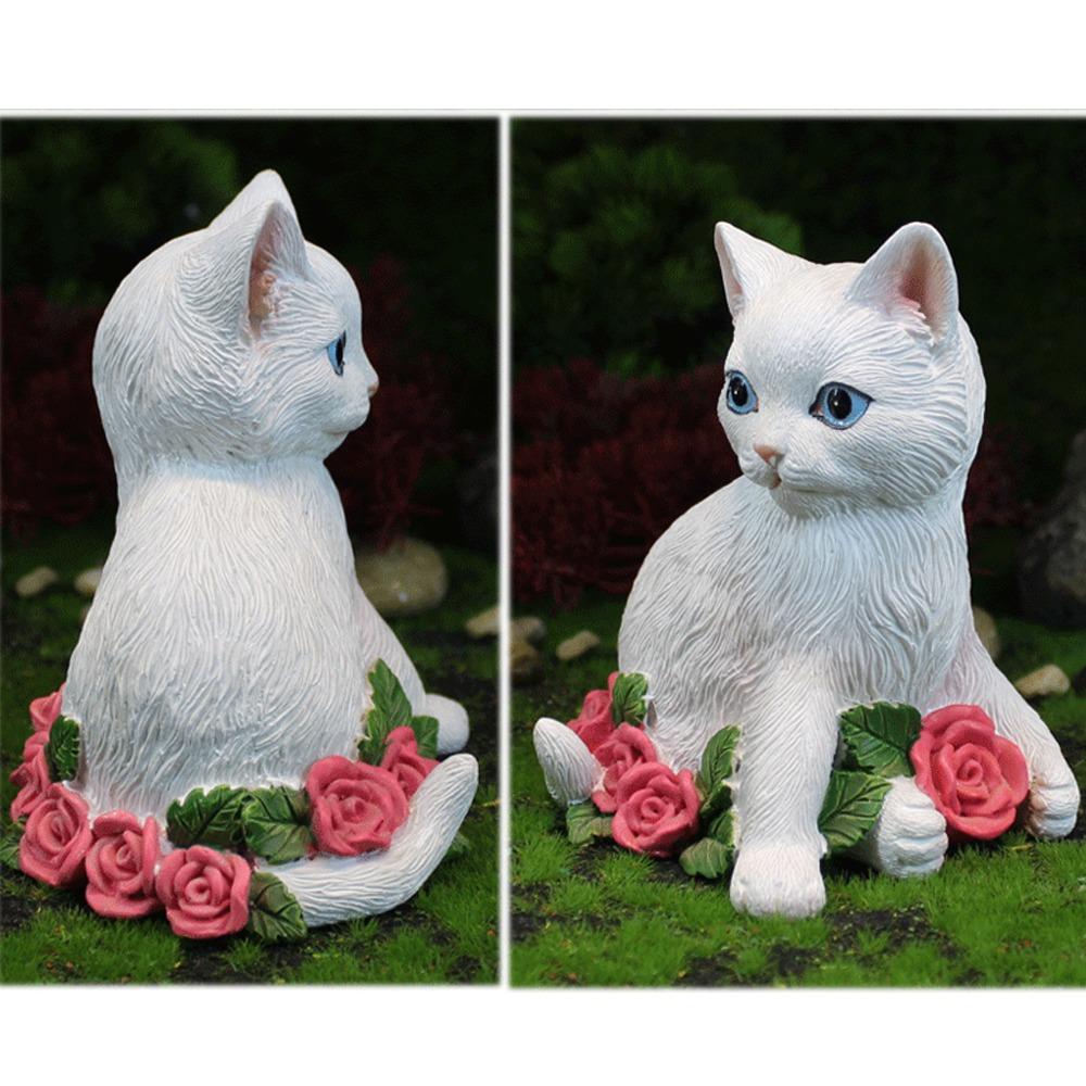 White Resin Cat Figurine for Garden and Shelf  Entryway Shelf Decorative Piece