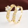 Geometric Square Design Couple's Ring Set with Six-Prong Zirconia, High Gloss Pure Copper, Exquisite French Style.