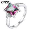 Bunter Stein Quadrat Diamantring, Kreativer personalisierter eingelegter Regenbogen Edelsteinring Schmuck