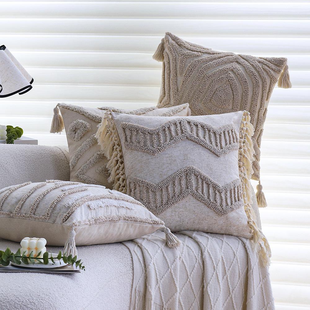 Nordic Tufted Pillowcase Cojines Geometric Simple Embroidered Fringe Morocco Sofa Cushion Cover Headboard Pillowcases 45x45cm