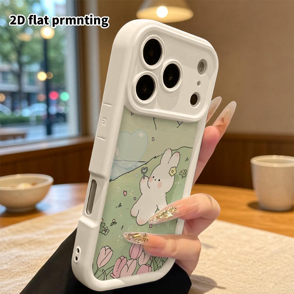 Phone Case: 2D Flat Design, Suitable for iPhone 18 17 16 15 14 13 12 Pro, Creamy Protective Case, Bubble-blowing Little Bunny, Perfect Christmas and H