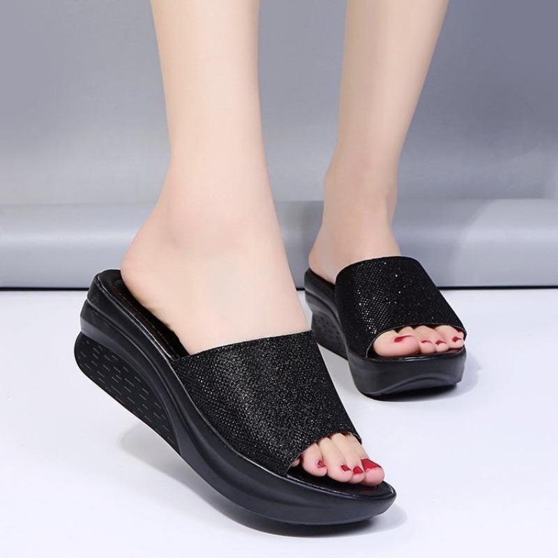 Women's 41 large size slippers spring and summer new platform women's shoes wedge heel women's cool slippers