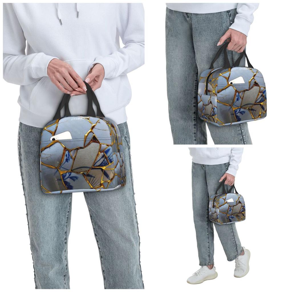 Kintsugi Insulated Lunch Bag for Women Office Cooler Thermal Food Box Tote Portable Lunch Boxes Container
