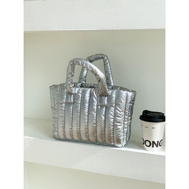 

Средняя осенне-зимняя пуховая сумка женская хлопковая сумка женская высококлассная сумочка женская большая вместительная полосатая нейлоновая сумка-тоут женская серебряный
