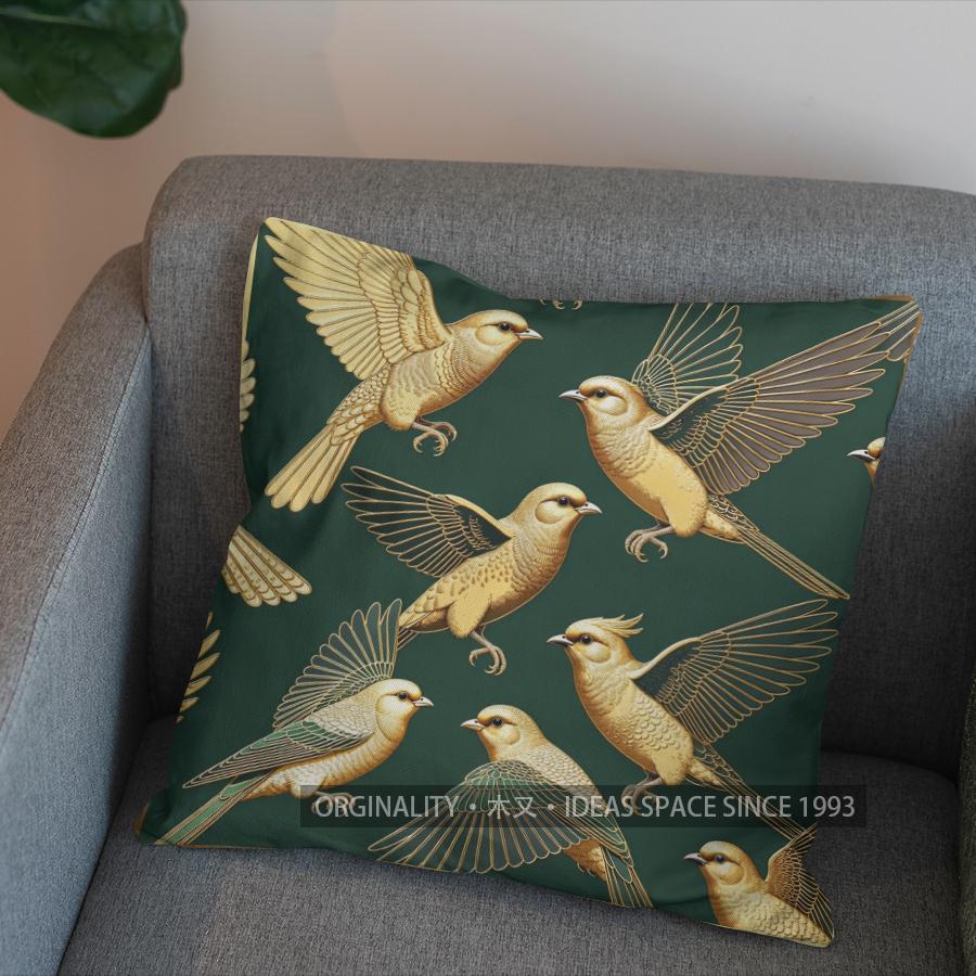 2D Exquisite Green Birds Pattern Throw Pillow Pattern Cushion Cover Suitable For Sofa Bedroom Car Pillow Cover