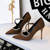 European American Banquet Pointed Toe High Heels Diamond Chain One-Strip Thin Heel Super High Heels Light Mouth Elegant Lace-Up