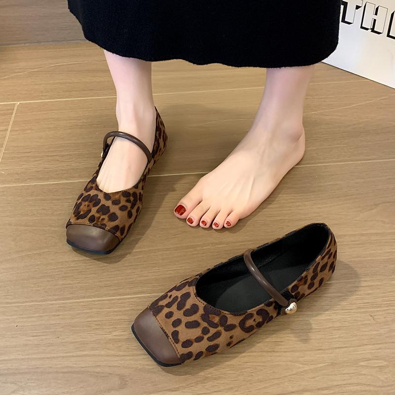 New Style Popular Luxury Leopard Slip On Women Mary Jane Shoes Square Toe Shoes Spring Casual Dress Ballet Flats Shoes
