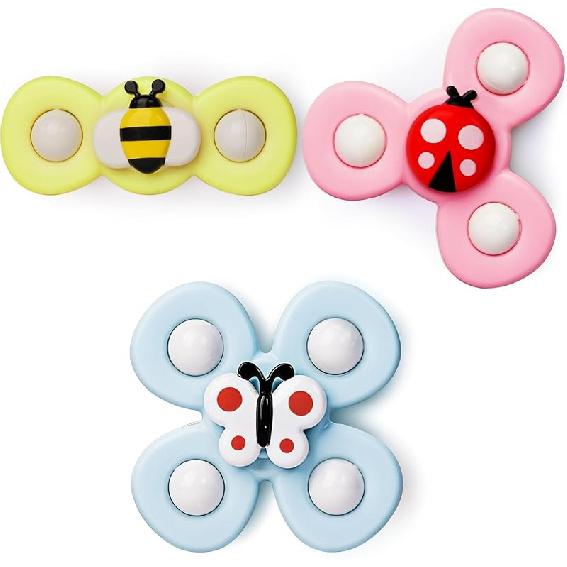 LiKee Strong Suction Cup Fidget Rotating Sensory Bath Toys for Baby, Airplane Car Travel Table & Window Toys for Toddler Boys and Girls, 12+ Months