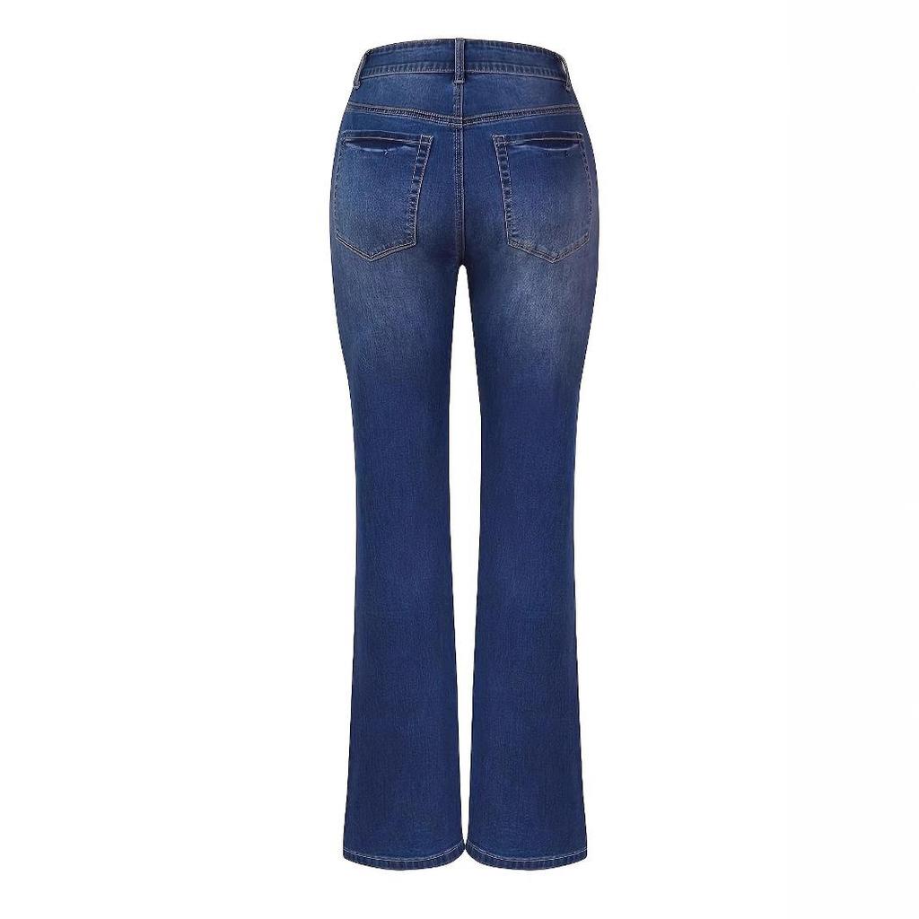 Women's Button-Up Elastic Slim Fit Flared Denim Pants