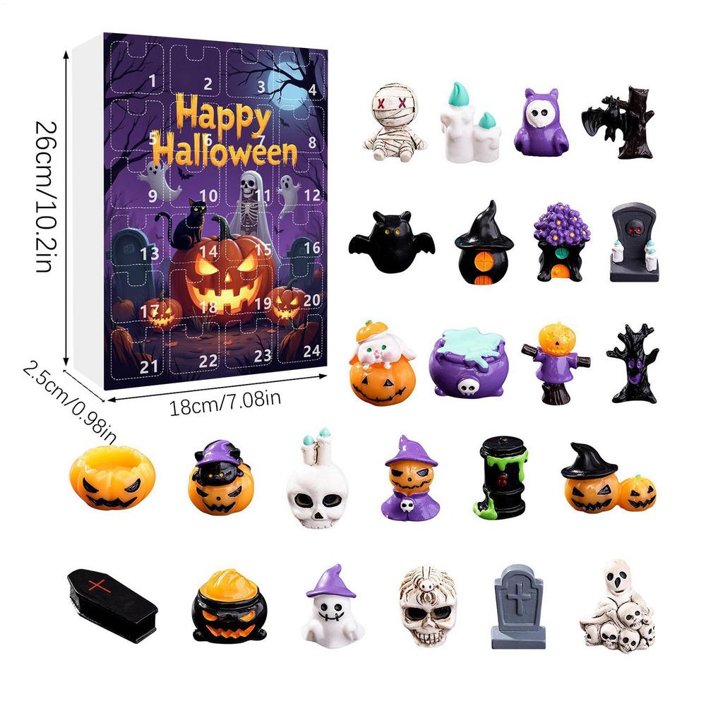 Halloween Advent Calendar 24pcs Pumpkins Skulls Halloween Collectibles Creepy Statues Halloween Horror Advent Gift Box For Desk