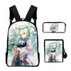 Classic Hololive VTuber Ceres Fauna 3D 3pcs/Set Pupil School Bags Laptop Daypack Backpack Inclined Shoulder Bag Pencil Case