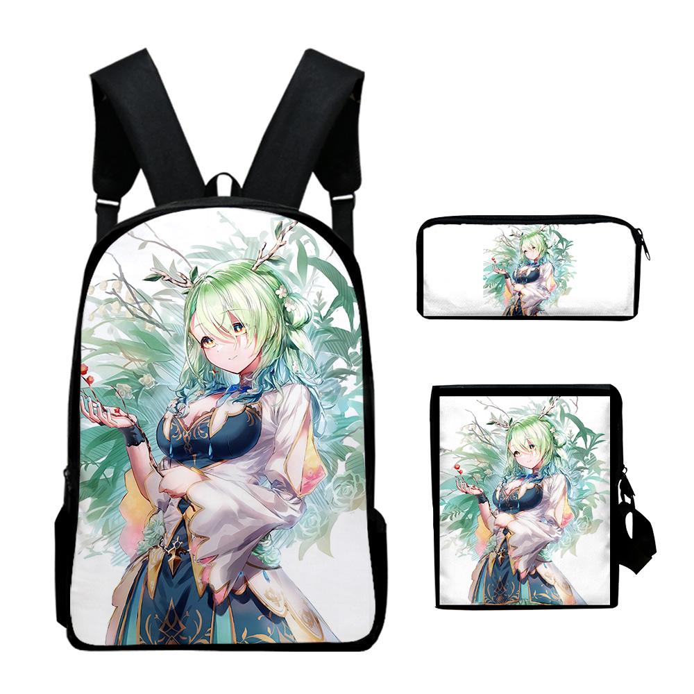 Classic Hololive VTuber Ceres Fauna 3D 3pcs/Set Pupil School Bags Laptop Daypack Backpack Inclined Shoulder Bag Pencil Case